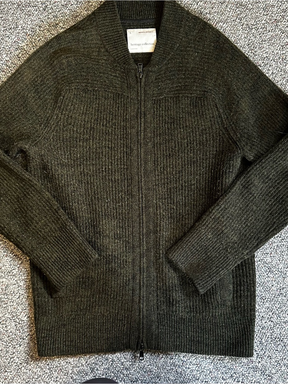Banana Republic Men's Zip-Up Sweater - Olive Green